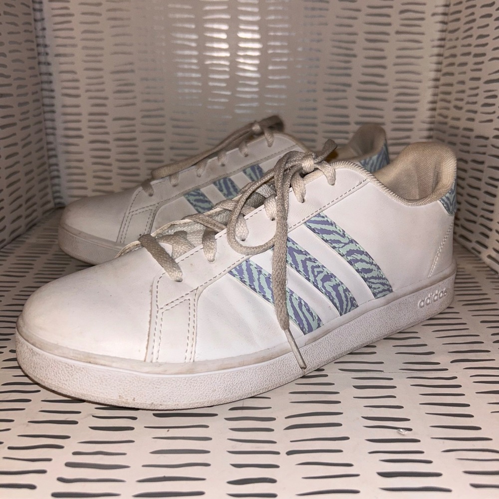 Adidas Grand Court Zebra Stripe White Purple Mint Sneakers Womens 6.5 Streetwear